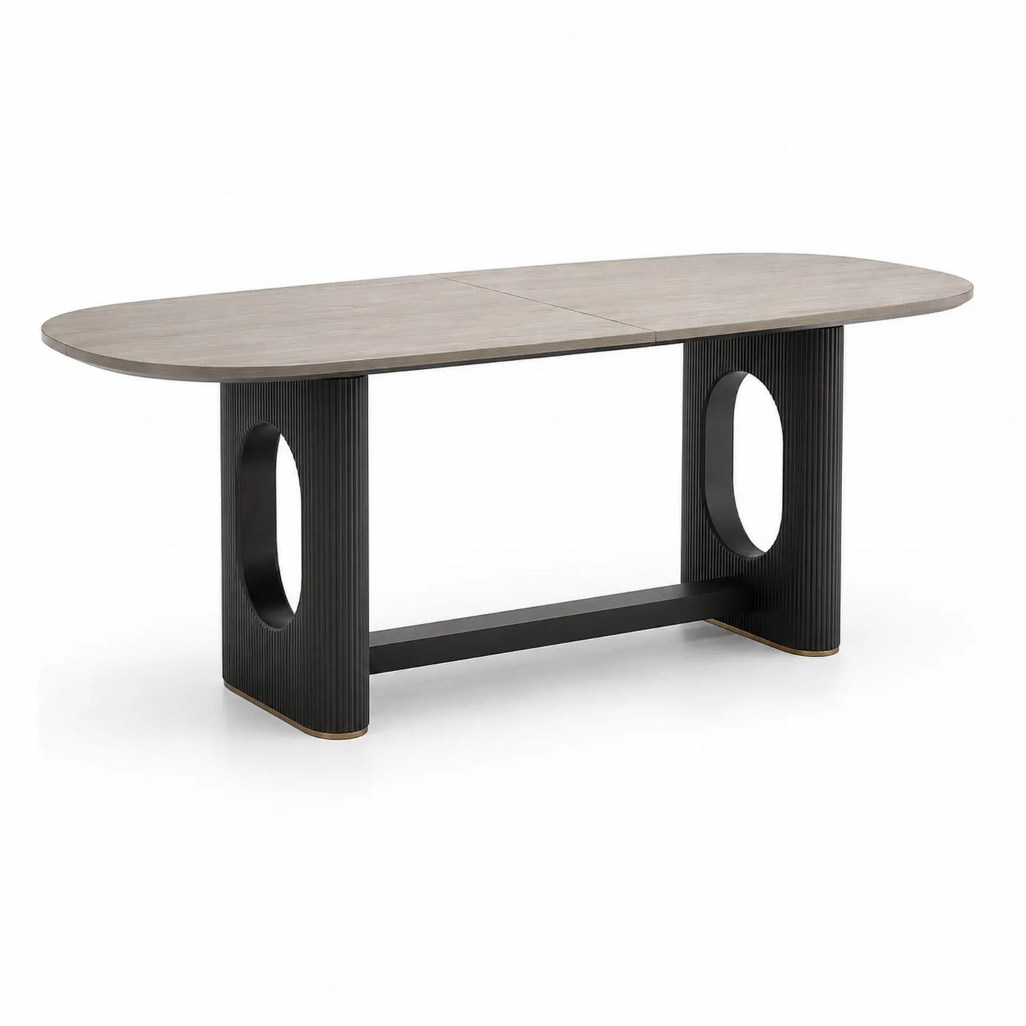 Ovaler Esstisch Holzfurnier Metall Hellbraun Schwarz 200x100x75cm