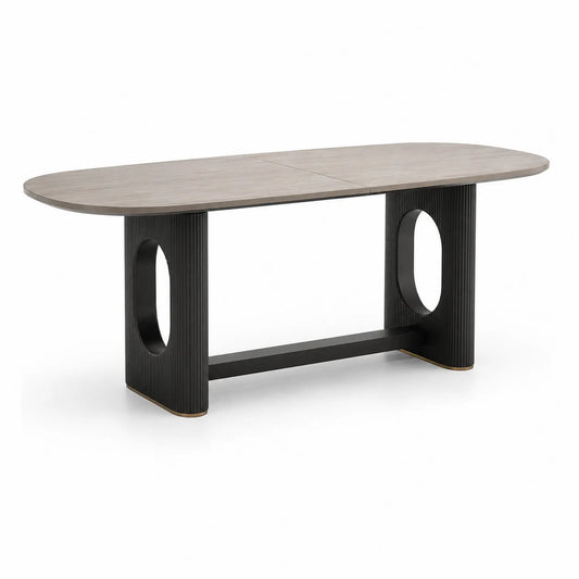 Ovaler Esstisch Holzfurnier Metall Hellbraun Schwarz 200x100x75cm