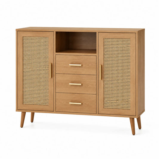 Holz Sideboard mit Rattangeflecht 110x80x35 cm