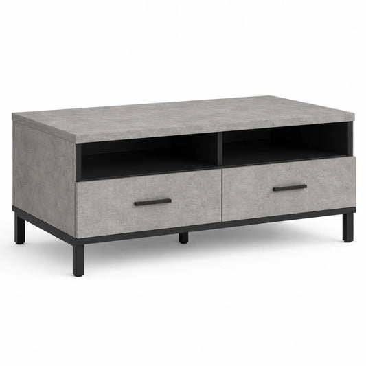 Rechteckiger Couchtisch aus Holzwerkstoff und Metall mit Beton-Optik, 100 x 50 x 45 cm