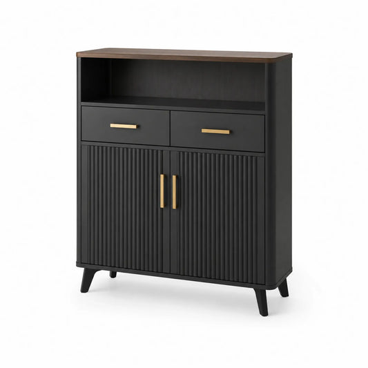 Schwarzes Sideboard aus Holz und MDF mit Metallgriffen 80x120x35 cm