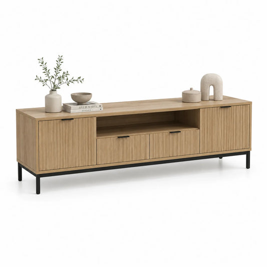 TV-Lowboard aus Eichenfurnier mit Metallgestell 180 cm