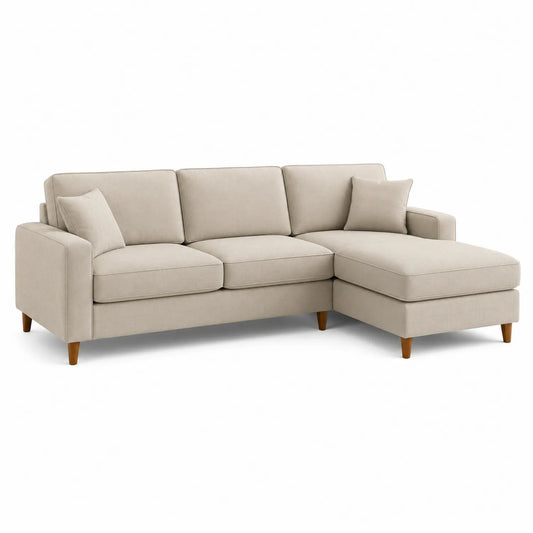 Ecksofa mit Stoffbezug und Holzfüßen Beige 250x150x85 cm