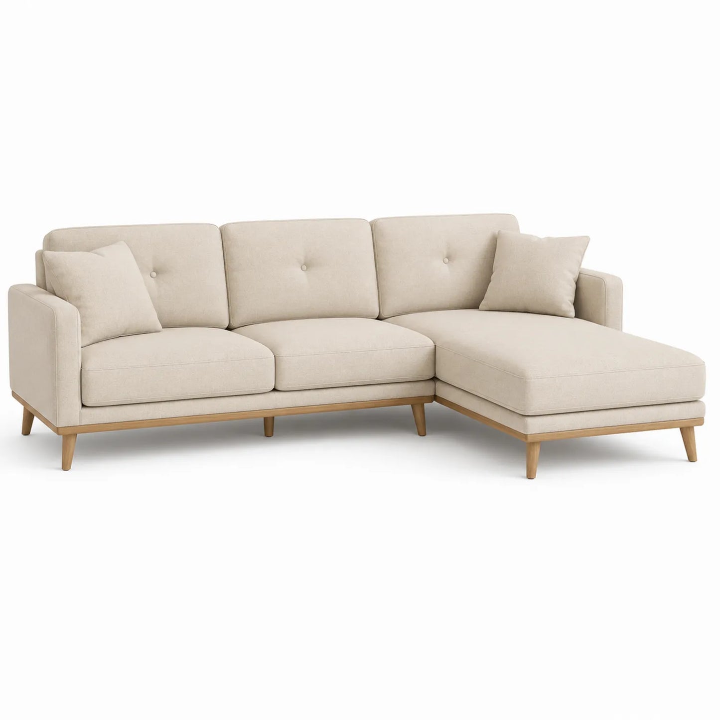 Ecksofa Beige Leinenmischung mit Massivholzbeinen