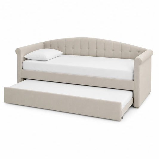 Samt-Polstersofa mit Ausziehbett 90x200 cm Beige