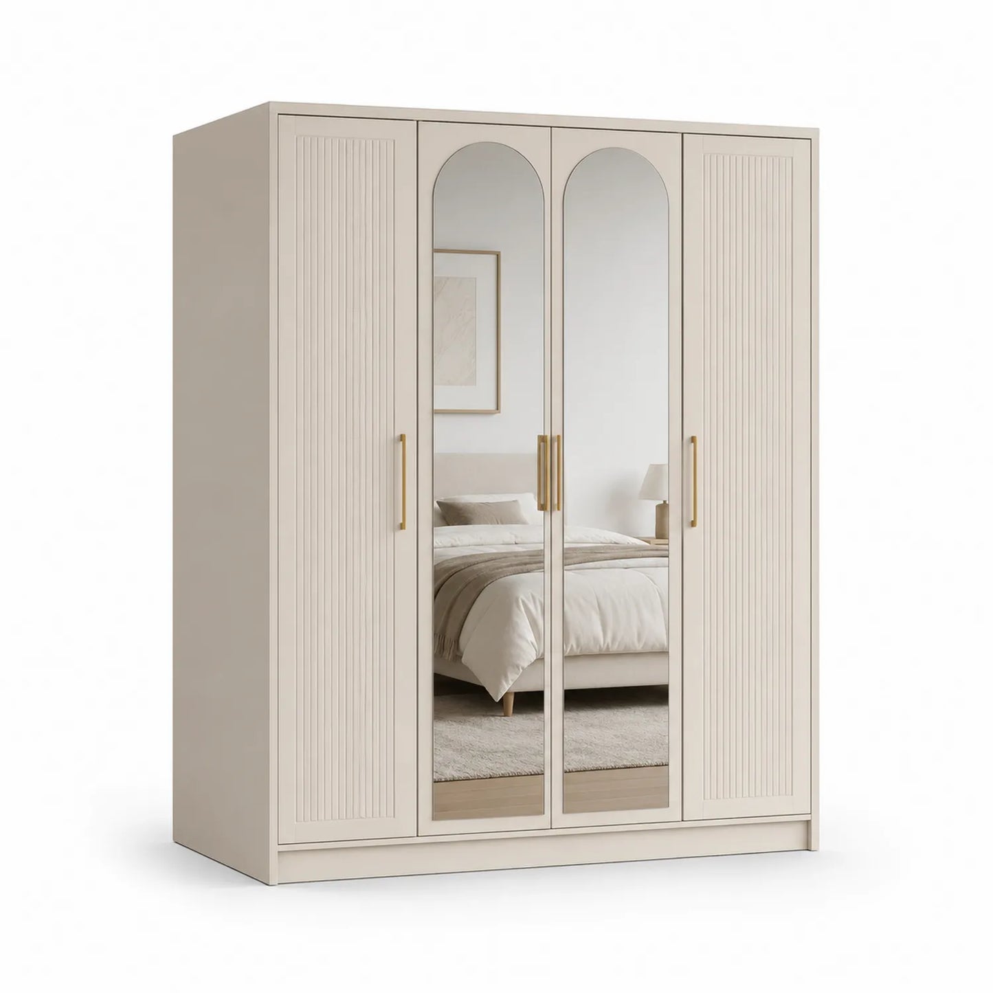 Beiger Kleiderschrank mit Spiegeln 4-türig MDF 180x200x60cm