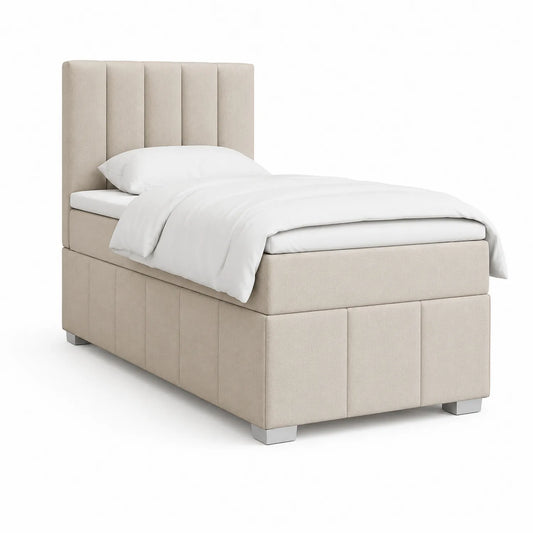 Einzelbett 90x200 cm Beige mit Kopfteil Holz und Stoff