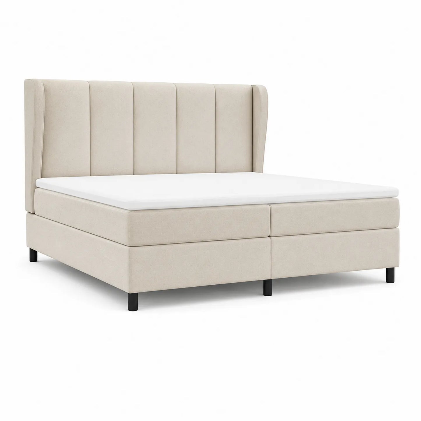 Boxspringbett 180x200 cm Beige Textilgewebe mit Hohem Kopfteil