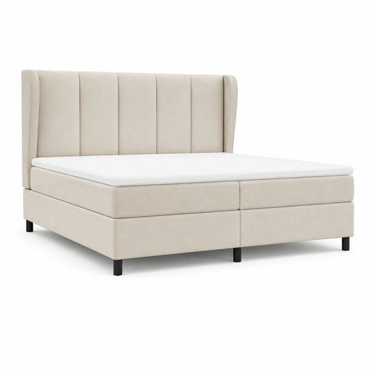 Boxspringbett 180x200 cm Beige Textilgewebe mit Hohem Kopfteil