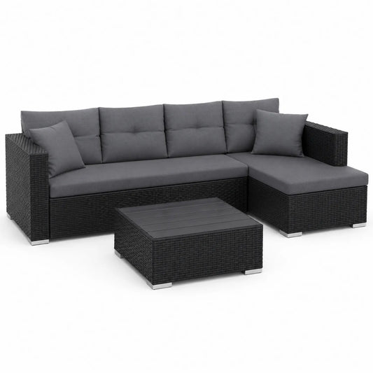 Outdoor-Sofa-Set aus Rattan mit Kissen Anthrazit