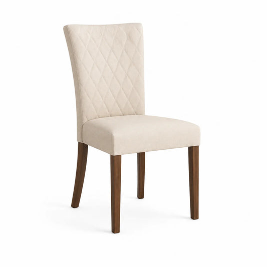Esszimmerstuhl mit Polyesterbezug und Walnussholzbeinen Beige