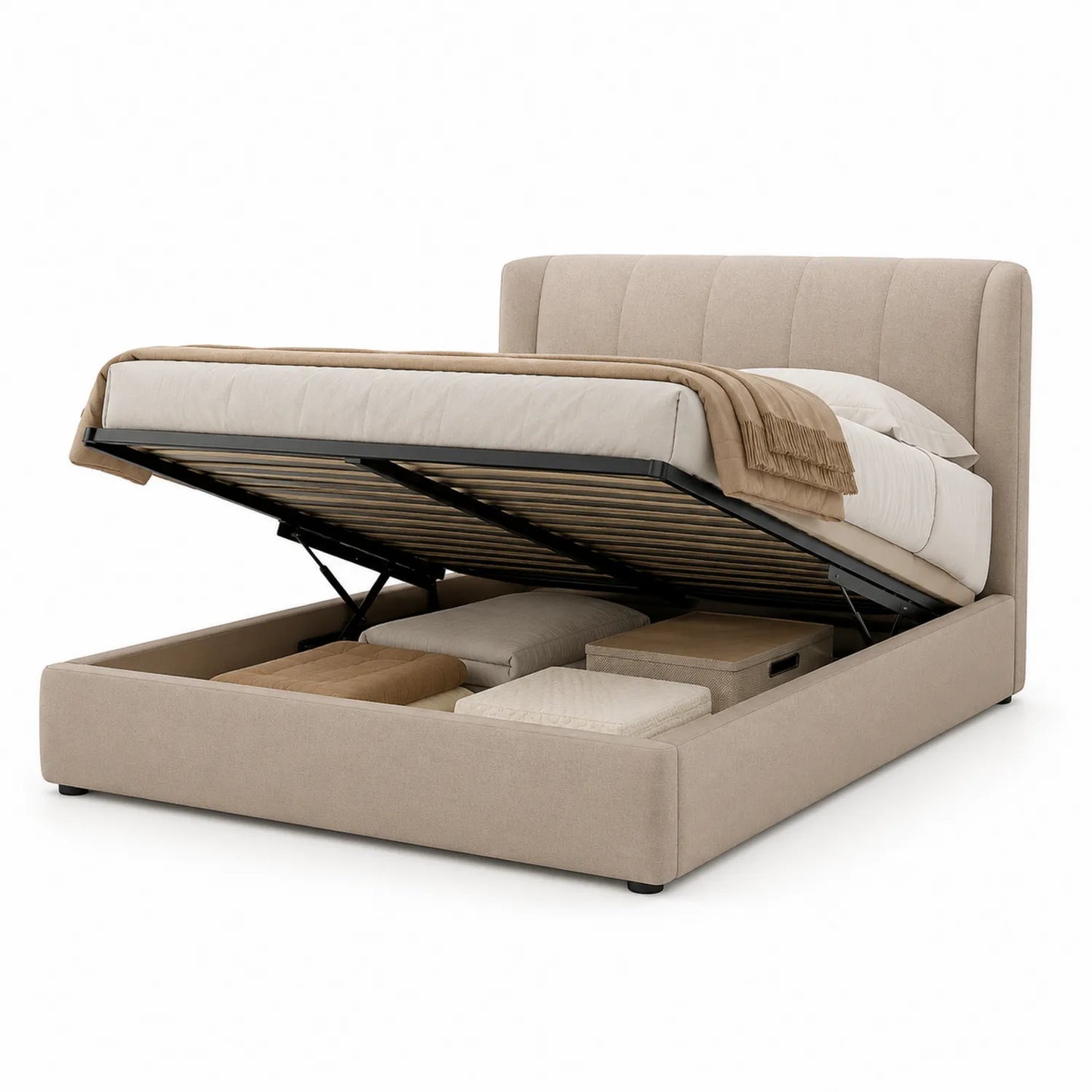 Polsterbett 160x200 cm Beige mit Stauraum