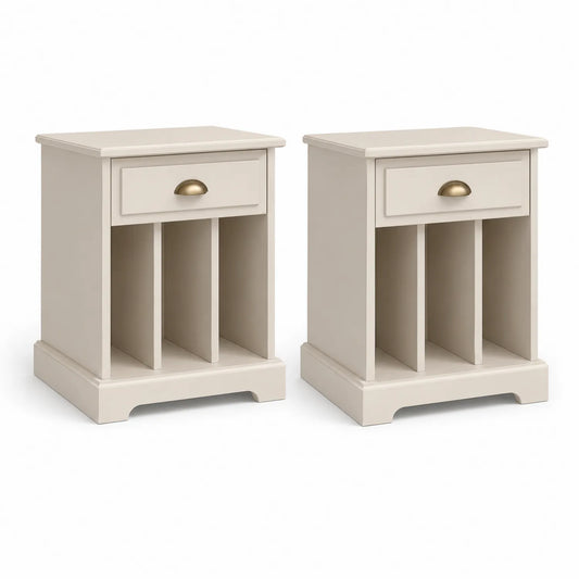 Holznachttisch Set mit Schublade MDF Beige 58cm x 40cm x 35cm