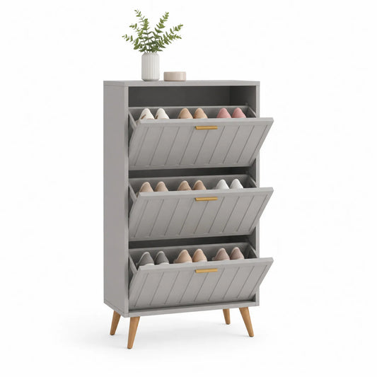 Schuhschrank mit 3 Klappfächern MDF-Holz Grau