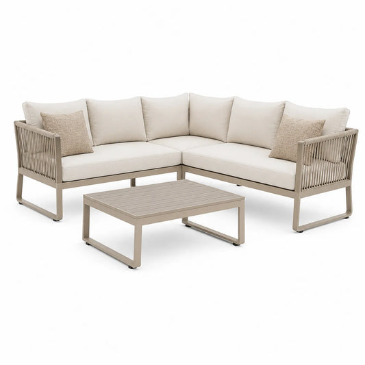 Metall Gartensofa Set mit Tisch Beige 200x200x75 cm