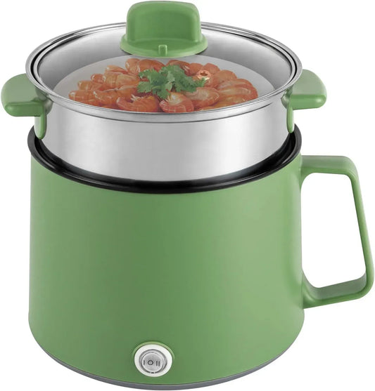 Kochgeschirr, 1,7 L, Antihaftbeschichtung, tragbar, Dampf, Grün, 1,7L Tragbare Antihaft Multikocher, Elektrische Hot Pot mit Dampfgarer