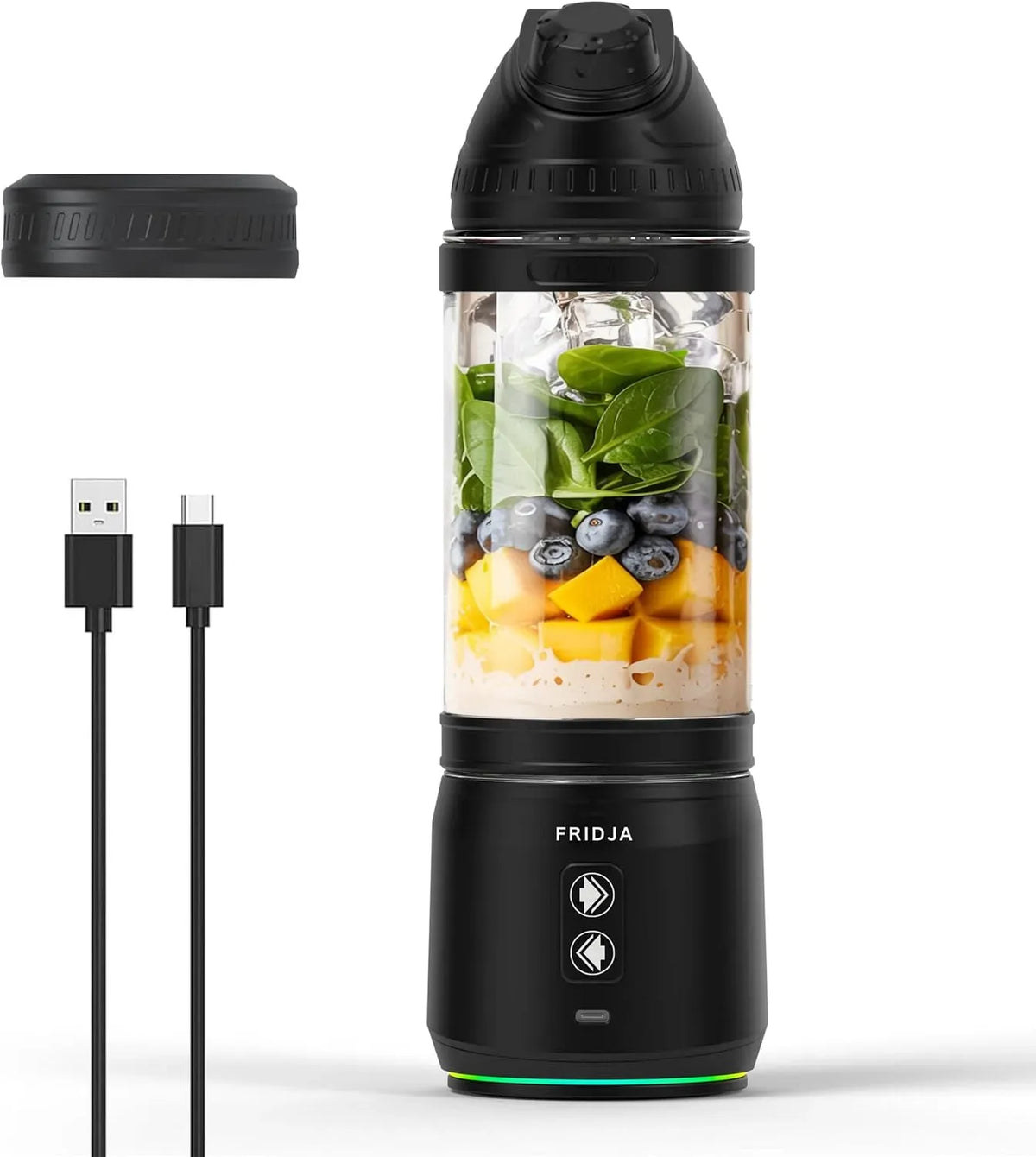 F500 Tragbarer Mixer, Premium USB-C wiederaufladbar, 6 gezackte Edelstahl-Klingen, 240W, 700 ml, auslaufsicher & kompakt, BPA-frei