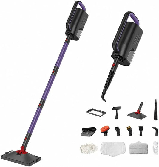 Dampfreiniger, 1500 W, Einsatz auf Böden, in Küche, Auto und an Fenstern, Schwarz, 2 in 1 Dampfmopp und Handgerät mit 15 s Aufheizzeit, 350 ml Tank
