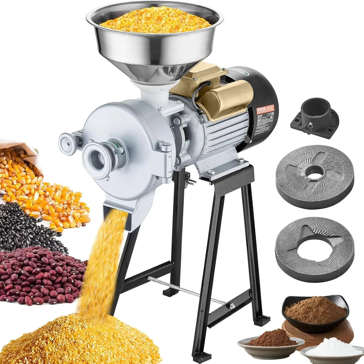 VEVOR Getreidemühle, Kornmühle, gewerblich, Pulvermaschine mit einstellbarer Stärke