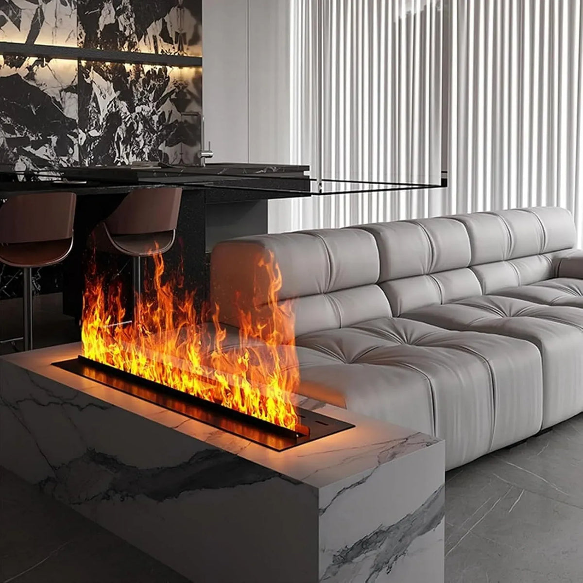 Luftbefeuchter, Automatisch, Heizung, Kamin, 01,50cm, 01,50 cm, 3D-Optik, Dampf, Edelstahl, Wärmefunktion, für Runde Wanddekoration