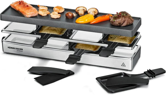 Rommelsbacher RC 800 Raclette-Grill, Tischgrill, elektrischer Tischgrill, 730 W, Antihaftbeschichtung, Silber, für 4 Personen
