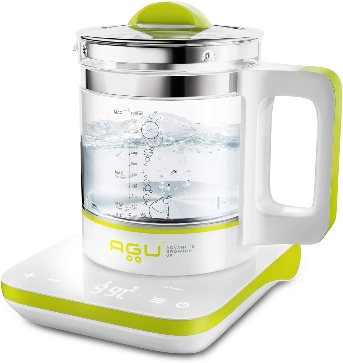 Wasserkocher, AGU, Warmhaltefunktion, Dampf, Bubbly Digitaler 6-in-1-Flaschenwärmer, Schadstoff- & BPA-frei, Dampfgarer