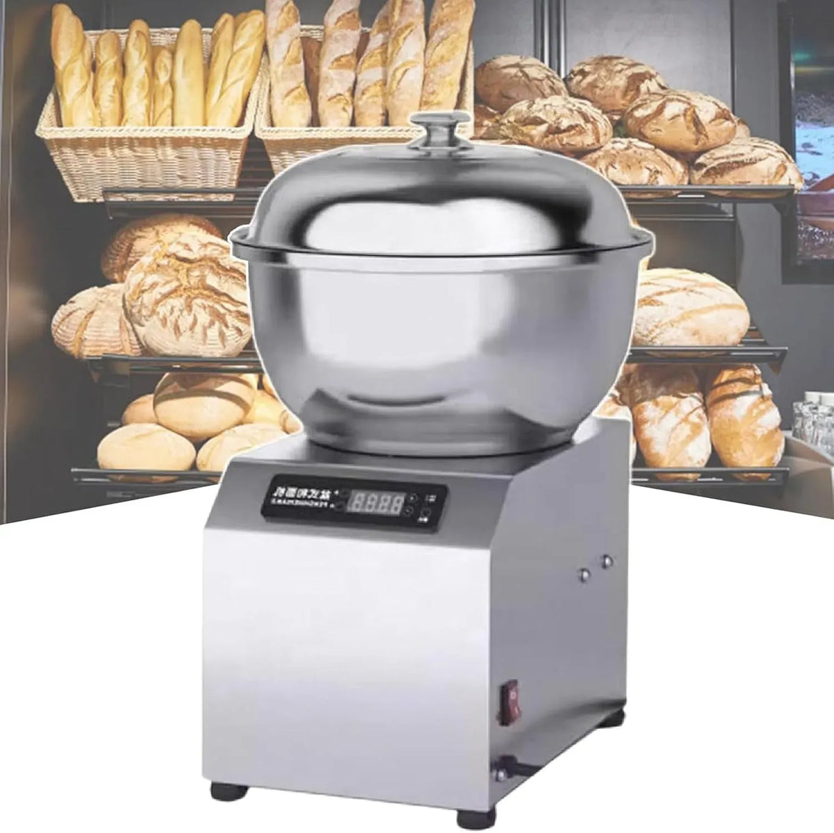 Standmixer 30-Minuten-Timer, Edelstahl, Elektrische Teigknetmaschine mit LED-Anzeige und, Edelstahl-Mehlmischbehälter