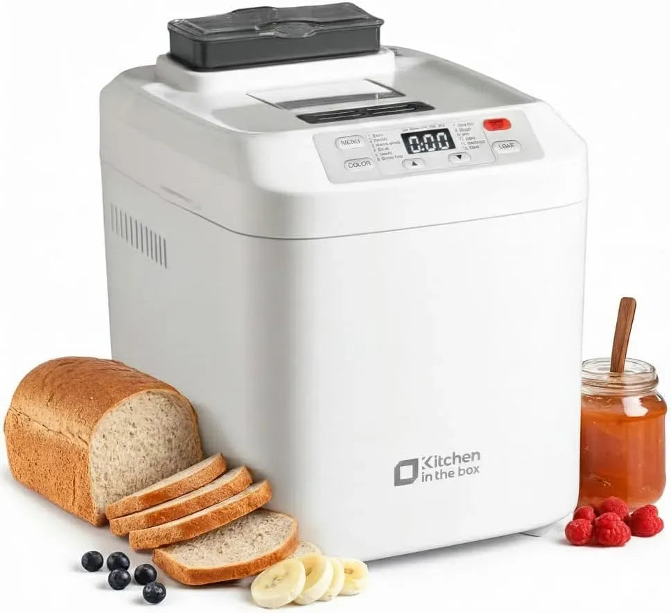 Brotbackautomat 12-in-1 13h, 900 g, Brotbackmaschine, Timer, Antihaftbeschichtung, Weiß, Zutatenspender & Antihaft-Backform, 2 Brotgrößen