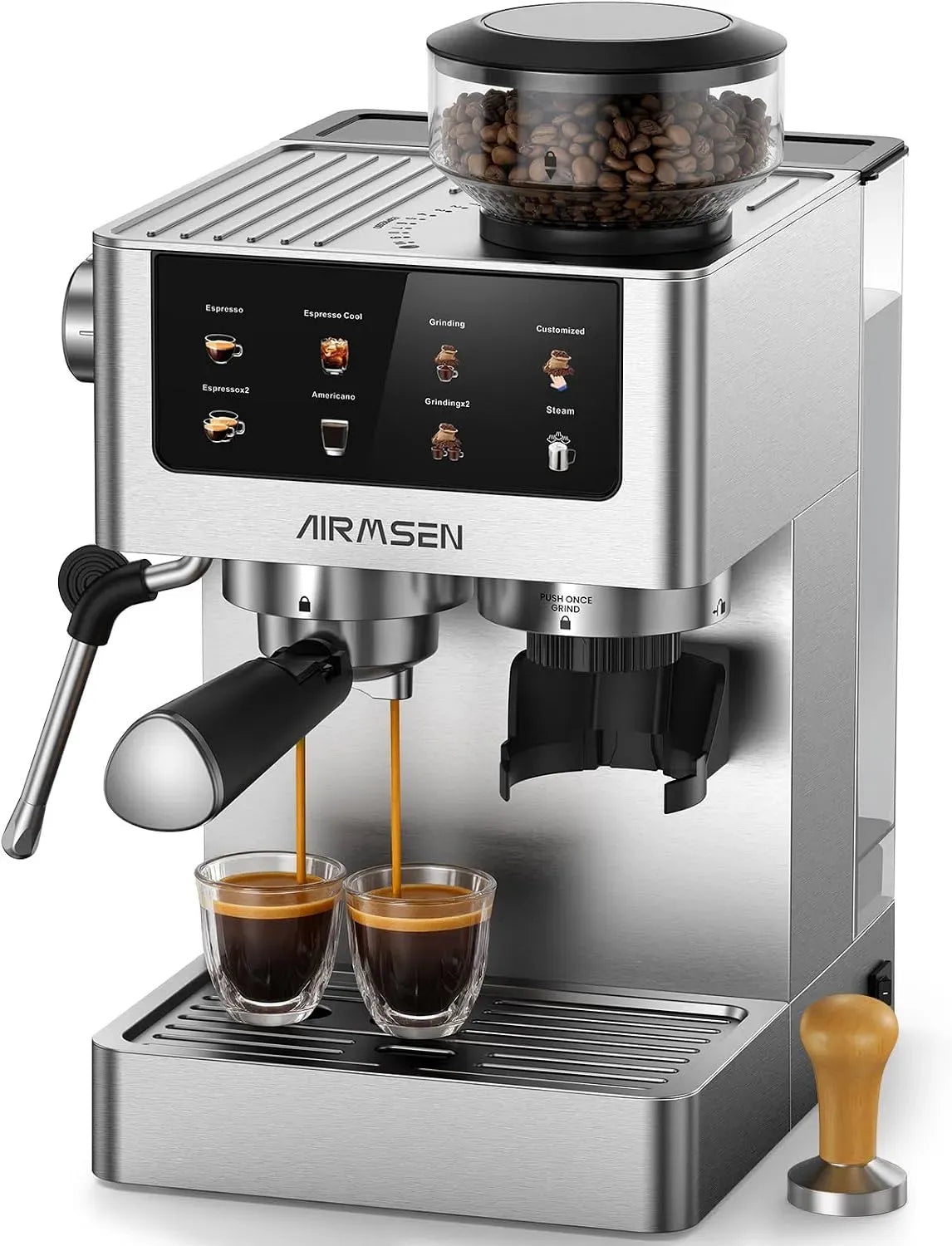 Espressomaschine, 1.8 L, AIRMSEN, großer Wassertank, Edelstahl, Cappuccino und Latte