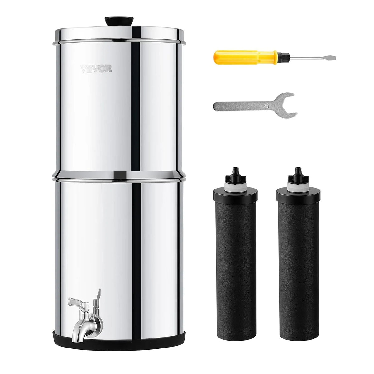 VEVOR mit 2 Kohlefiltern & Zapfhahn, für Camping Wohnmobil Zuhause, Schwerkraft Wasserfiltersystem Edelstahl Arbeitsplattensystem 4,4 + 5,5 L