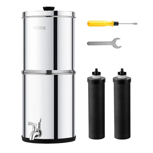 VEVOR mit 2 Kohlefiltern & Zapfhahn, für Camping Wohnmobil Zuhause, Schwerkraft Wasserfiltersystem Edelstahl Arbeitsplattensystem 4,4 + 5,5 L