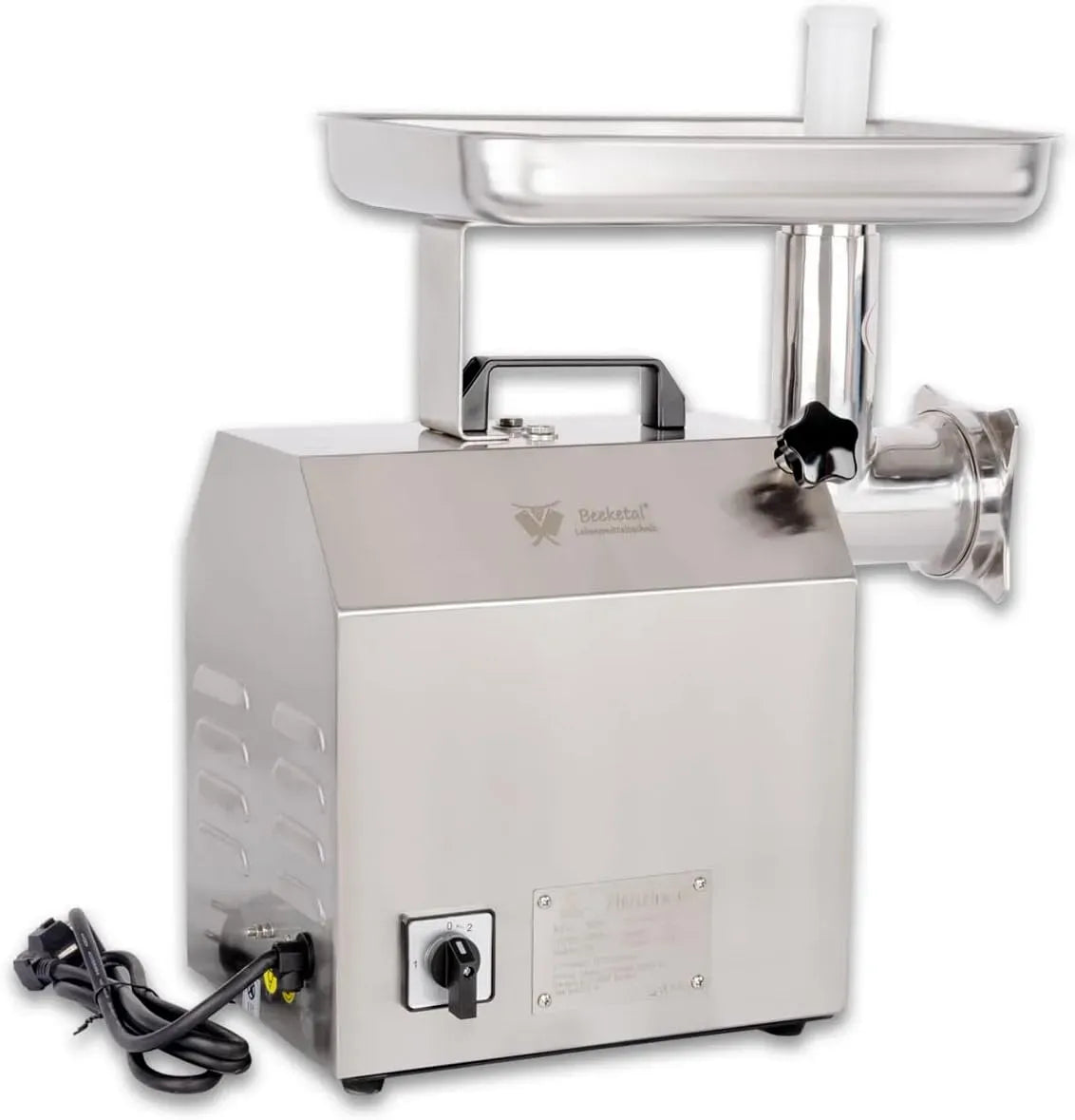 Fleischwolf, Messer, Motor, 1100 W, 220 kg, 8 mm, Edelstahl, Beeketal