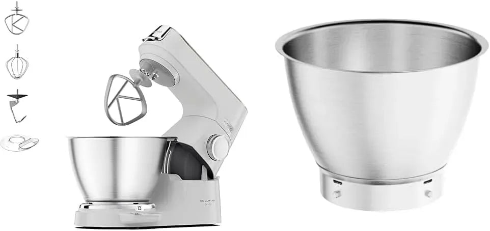 Kenwood KVC65.001WH 3-teiligem Küchenmaschine, 1200 W, Gebäck, Edelstahl, Weiß, Weiß & Edelstahl-Schüssel KAB50, 000BS