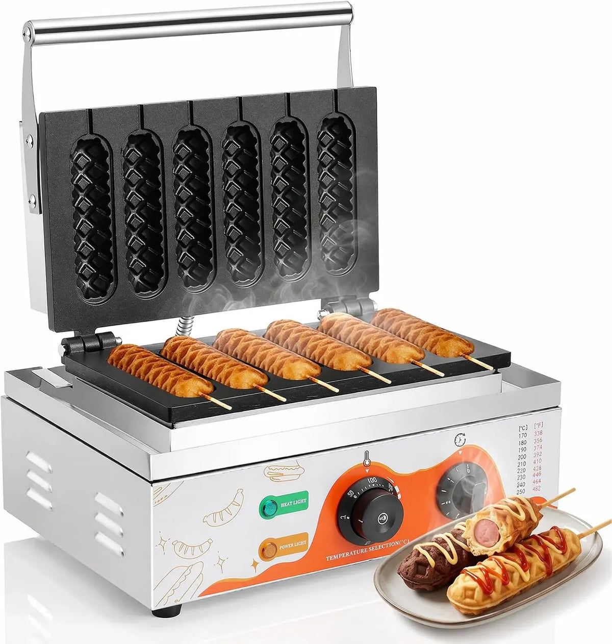 Waffelherd, 1550 W, 220 V, Edelstahl, Moongiantgo 6 Stücke Corn Dog Waffelherd aus Edelstahl 220V 1550W