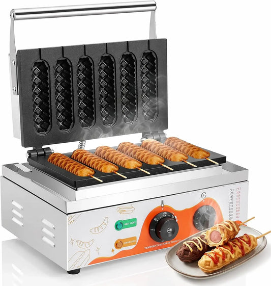 Waffelherd, 1550 W, 220 V, Edelstahl, Moongiantgo 6 Stücke Corn Dog Waffelherd aus Edelstahl 220V 1550W