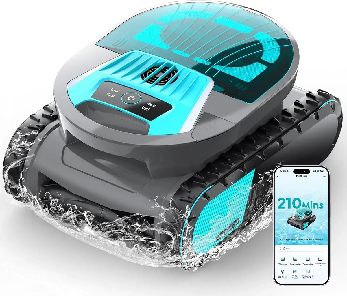 Poolreiniger, Poolroboter, Poolsauger, Akku, Poolreinigungsroboter, 7 Modi, kabellos, Stand- und Wandmontage, für Eingelassene Pools bis zu 200㎡