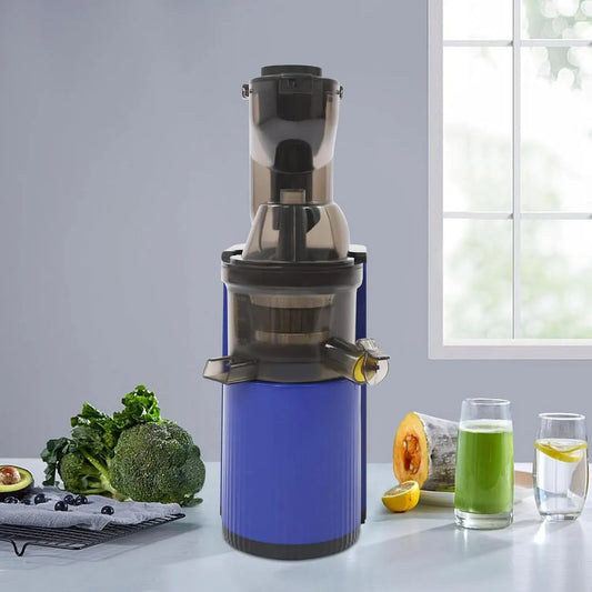 Entsafter, 800 W, Kaltpresse 48U/min, USB, leise, Blau, 98,5% Saftausbeute für Obst & Gemüse, Leiser Saftpresse mit 8cm Einfüllöffnung