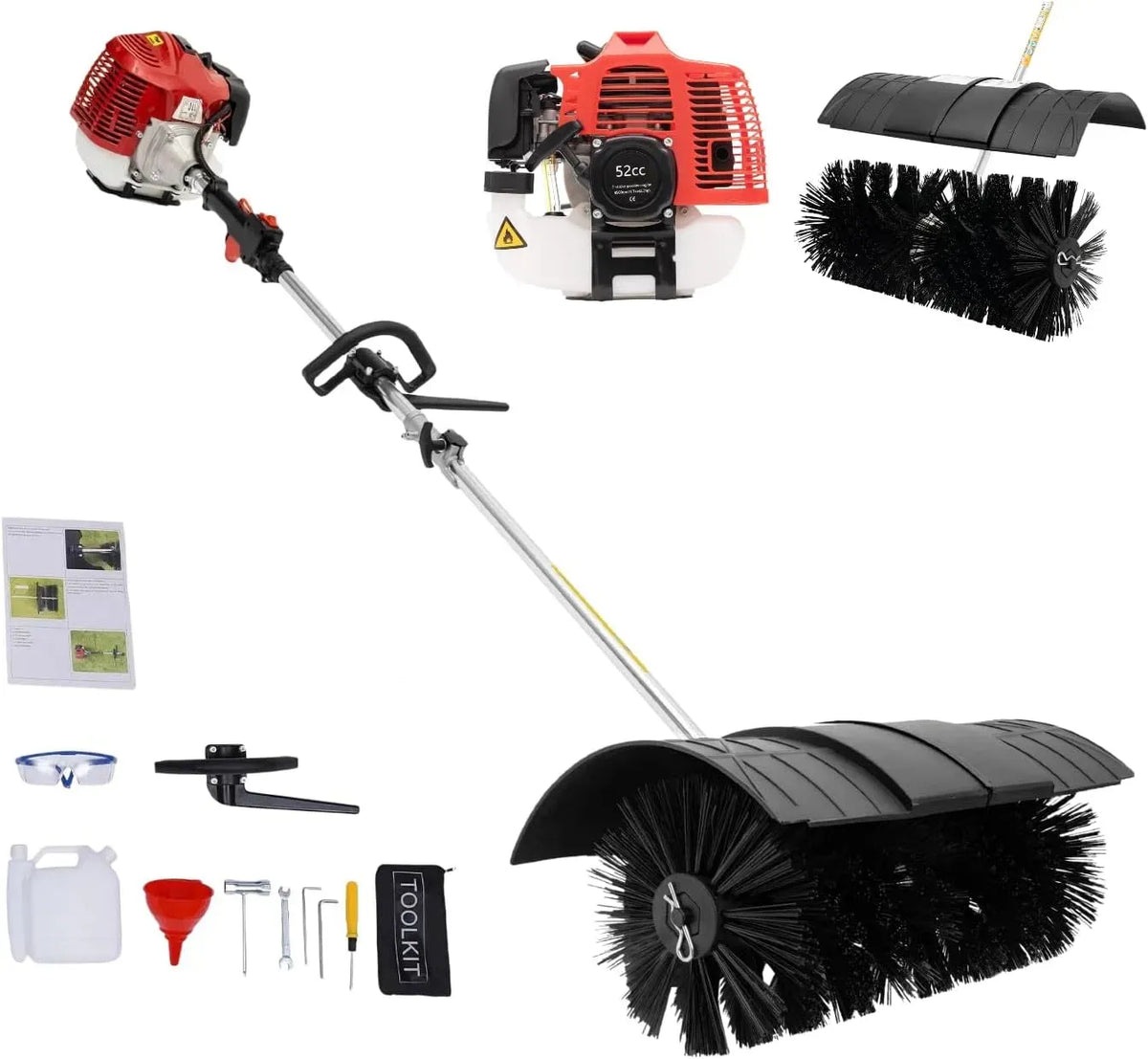 52CC Kehrmaschine, SchneefräSe, MotorbüRste, RäUmgeräT, Schneeräumgerät, Bodenkehrmaschine, für Laub/Schnee//Grasflächen/Erde, 2,3 PS