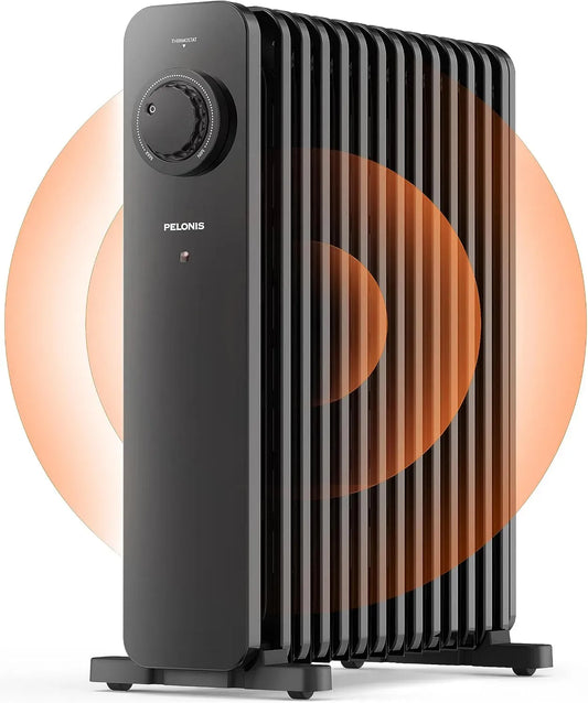 Elektroheizung, 2500 W, PELONIS, Thermostat, Schwarz, 13 Rippen Elektroheizung, 2500W Ölradiator Energiesparend, 3 Heizstufen und Überhitzungsschutz