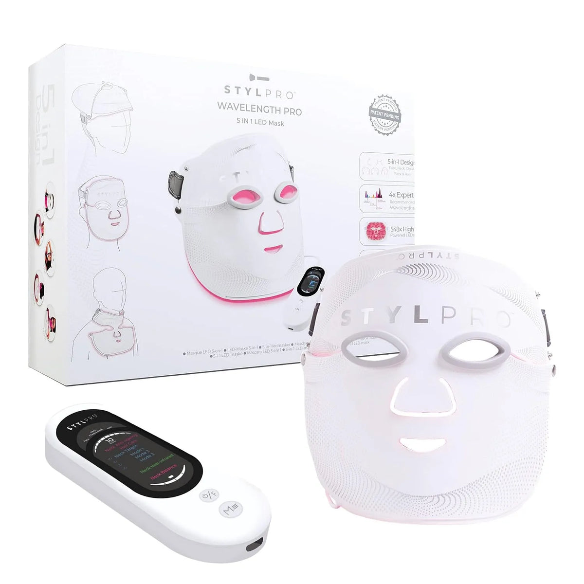 PRO 5 5-in-1 Anti-Aging, Rotlichttherapie für Gesicht, PRO 5-in-1 LED-Lichttherapie-Maske, 548 LEDs, Hals, Rücken und Haare