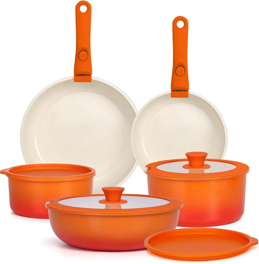 Backofen, GiPP 11-Teilig 11-Teiliges, Antihaftbeschichtung, Topfset & Pfannenset mit abnehmbarem Griff Induktion, PFOA/PFOA-frei, stapelbar