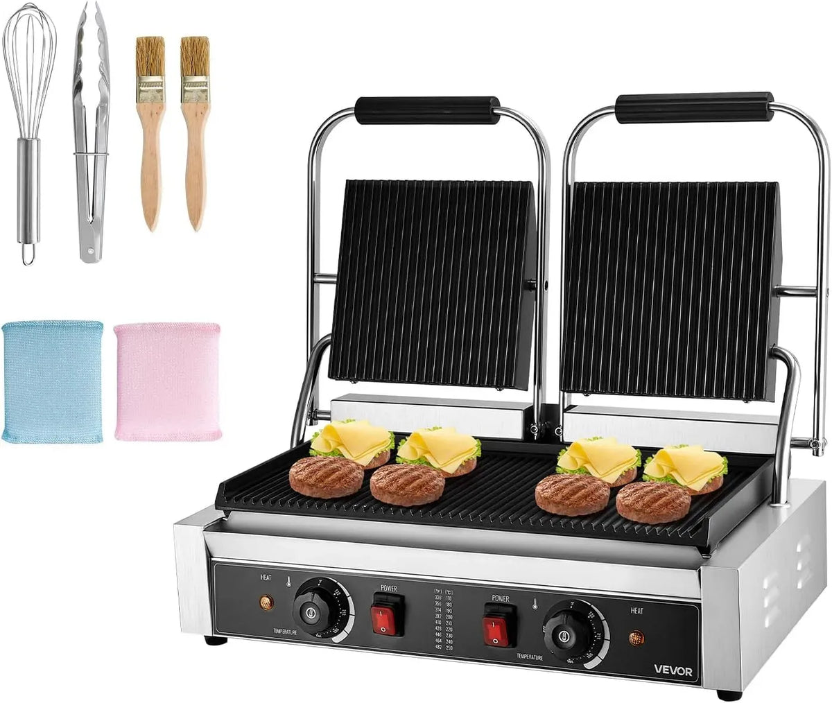 VEVOR Sandwichmaker, Kontaktgrill, Elektrogrill, Presse, Kontaktgrill und Paninigrill, 48 x 23 cm, 3600 W, gewerblich, Edelstahl