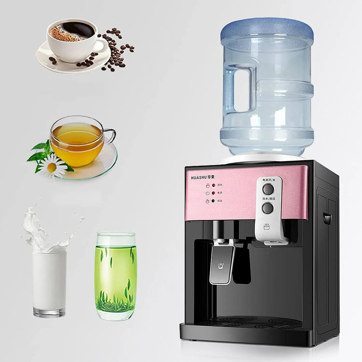3.5/5/10/18.9L Tisch-Wasserspender, Kaltwasserspender, Kühlung/Heizung, Wasserflasche, 27×24×36 cm, 18.9 L, 550 W, 8 bis 95 °C, Wärmefunktion