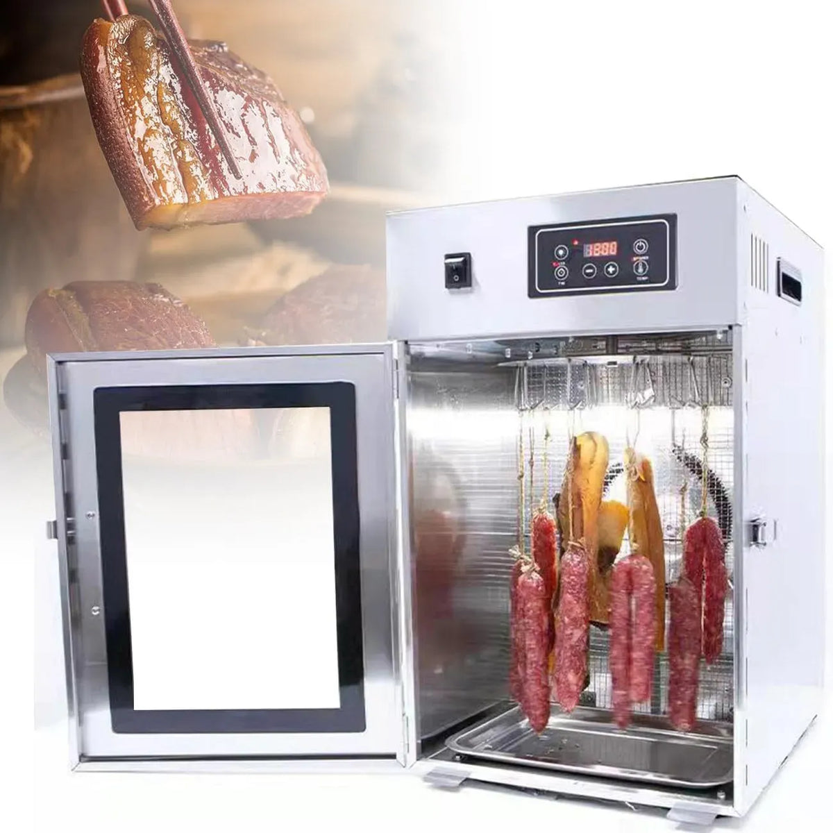 Wäschetrockner 24h, 800 W, 7.5 kg, Timer, Edelstahl, Dry Aged Reifeschrank Mit 14 Haken, 30‑90°C