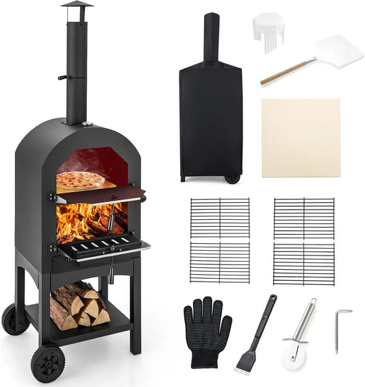 Elektrischer Pizzaofen, COSTWAY, Outdoor, IP65, holzbefeuerter Pizza Ofen mit eingebautem Thermometer