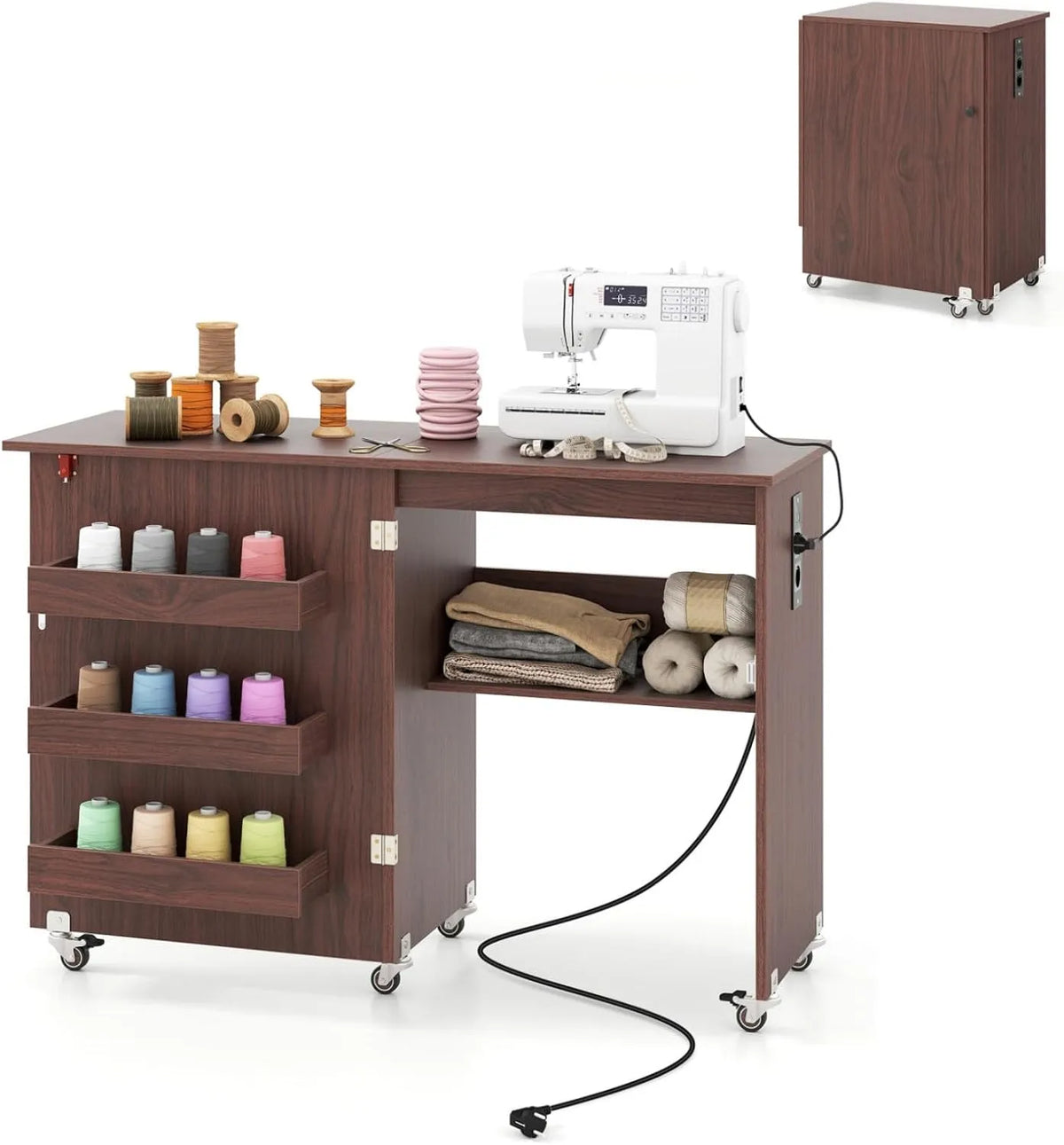 Nähmaschinenschrank, Ladestation, Nähschrank, Nähtisch, Regal, elektrische Nähmaschine, Transportrollen, für Zuhause & Büro, LIFEZEAL