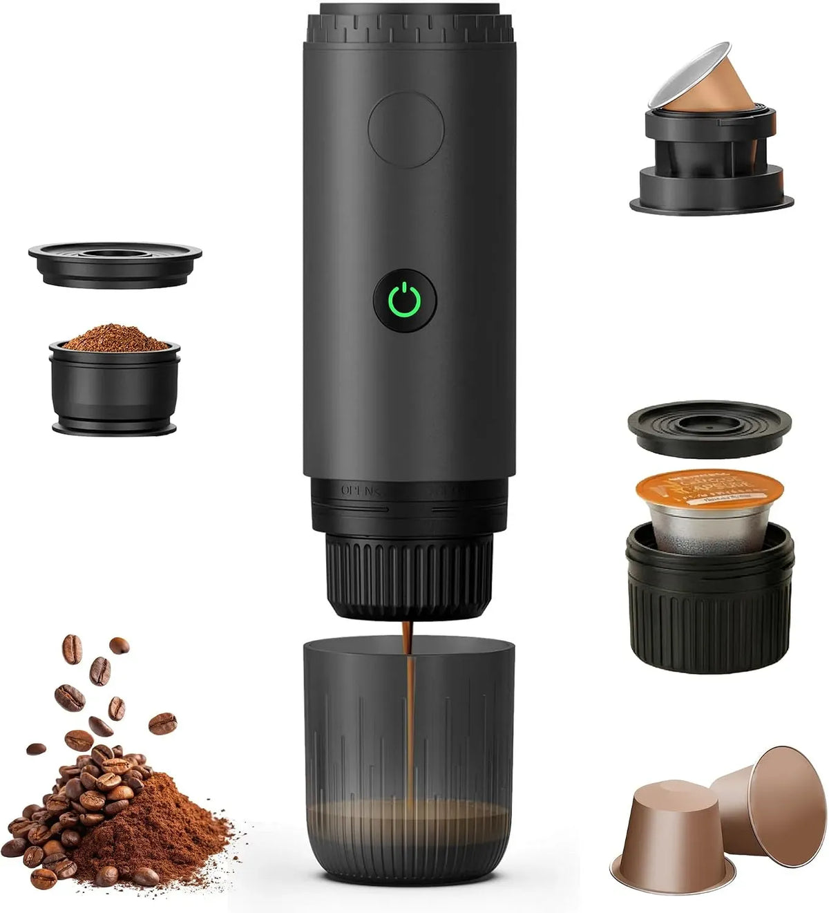 Espressomaschine, tragbar, Camping, Schwarz, Kaffeemaschine für Espresso, Bostar Tragbare Espressomaschine