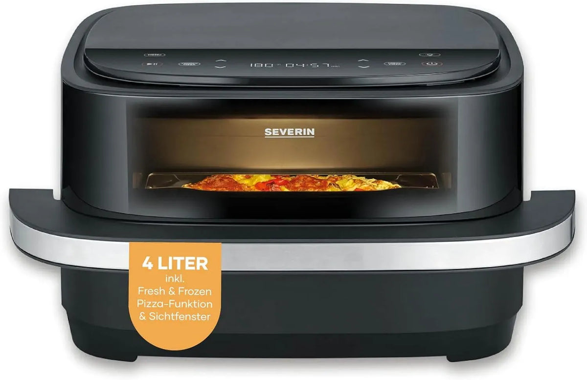 Severin FR 2464 Heißluftfritteuse, 4 L, 2100 W, Pizza, Schwarz, Heißluft itteuse Pizza & More, 10 Garprogramme, Pizzaprogramme