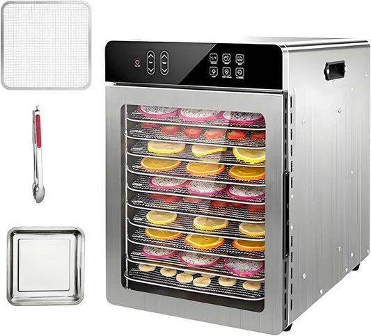 Wäschetrockner 10Tray, 800 W, Touch-Bedienung, 10/12/16 EinschüBe FüR Obst, 6 Voreingestellte MenüS