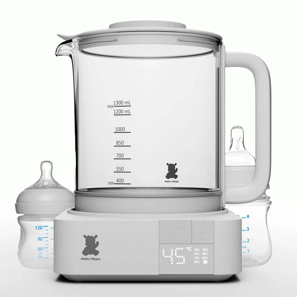 Wasserkocher, 1,3 L, 800 W, 45 bis 100 °C, HELLO, Warmhaltefunktion, leise, BPA-frei